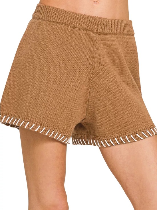 Pants - Zenana Knit Pull-On Women's Shorts in Camel